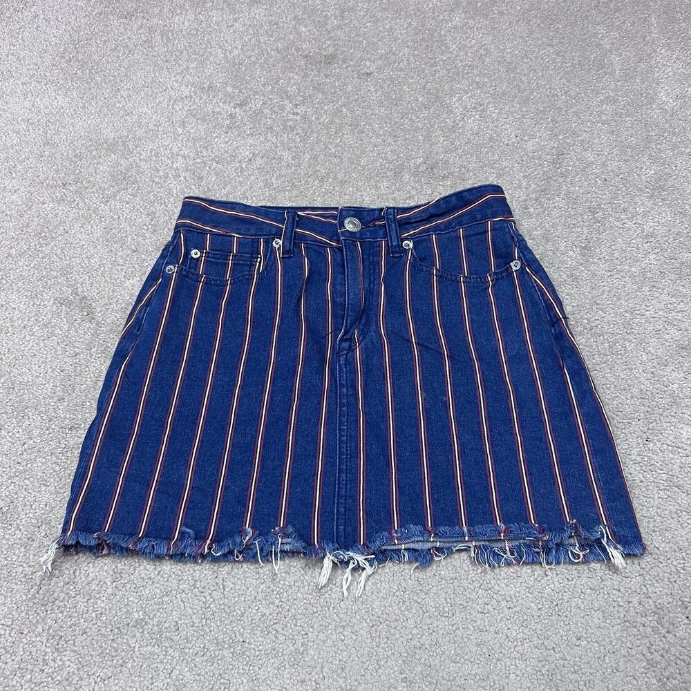 American Eagle Skirt High Rise Mini Blue Red White Striped Pockets Size 2